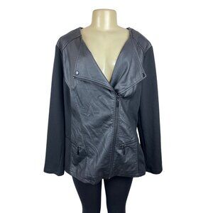 Alfani Womens 2X Black Faux Leather Polyester Biker Style Jacket With Zip Pocket
